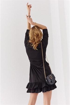 Fırfır Etek ve Kemer Detaylı Fasardi Kesimli Elbise-FK614-Fasardi-Mini Elbiseler-