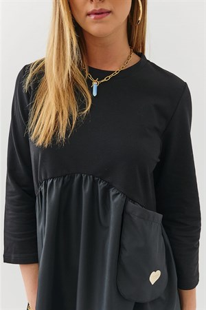 Siyah Dökümlü Elbise-fi703-Fasardi-Midi Elbiseler-